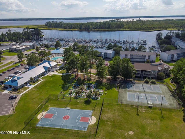 aerial view with a water view