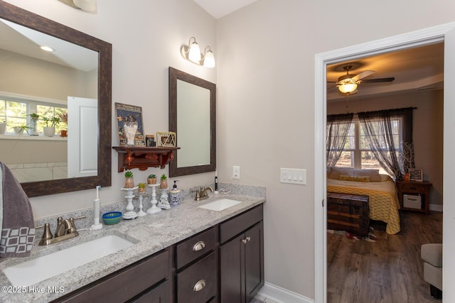 bathroom with wood finished floors, plenty of natural light, and a sink