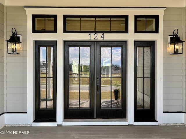 entrance to property featuring french doors