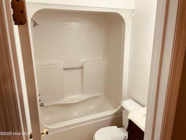 full bathroom with toilet, washtub / shower combination, and vanity