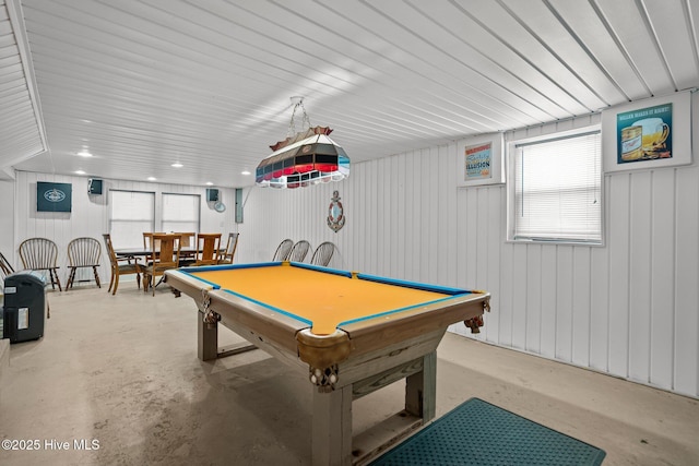 game room featuring pool table and concrete flooring