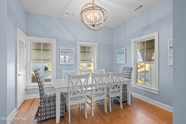 dining room with a healthy amount of sunlight, visible vents, and wood finished floors