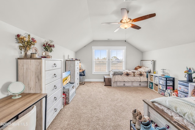 1014 Mccarley Blvd, Wilmington, NC 28412 - bedroom with carpet floors, vaulted ceiling, ceiling fan, and baseboards