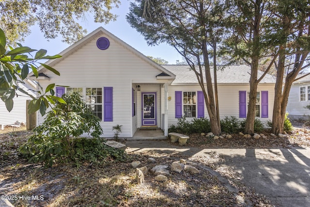 single story home with roof with shingles