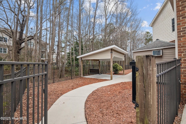 view of yard with a gazebo, a patio area, and a fenced backyard