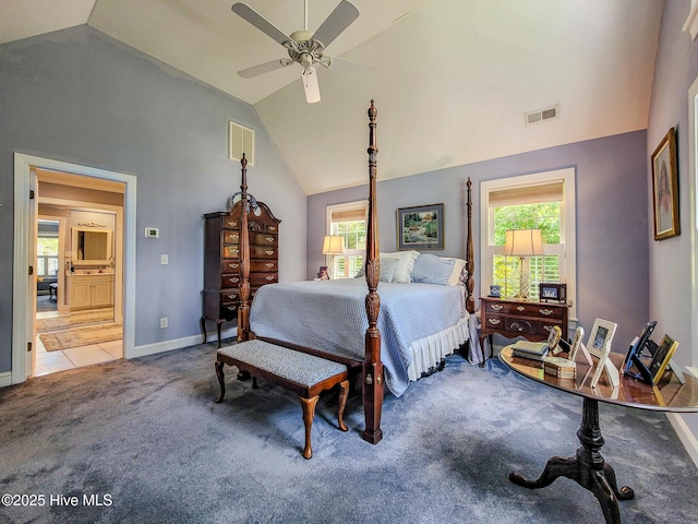 carpeted bedroom with multiple windows, visible vents, and baseboards