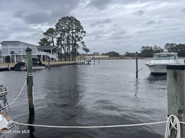 view of dock with a water view