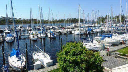 dock area featuring a water view