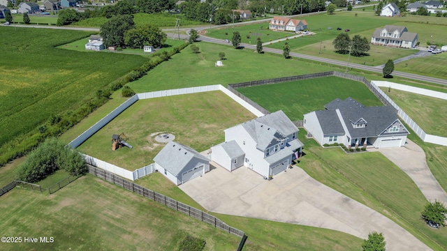 birds eye view of property featuring a residential view and a rural view