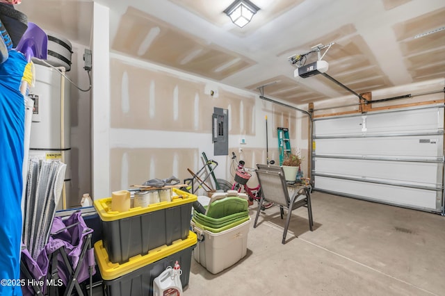 garage featuring electric panel and a garage door opener