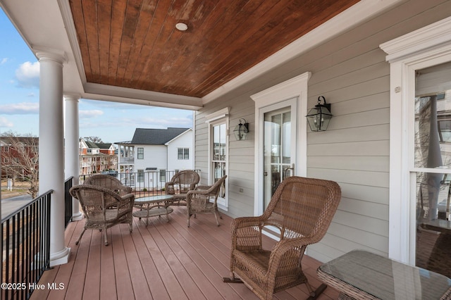 deck with a residential view