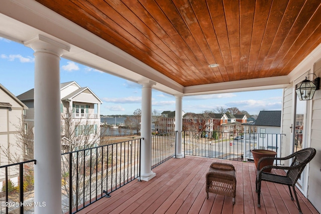 deck with a residential view