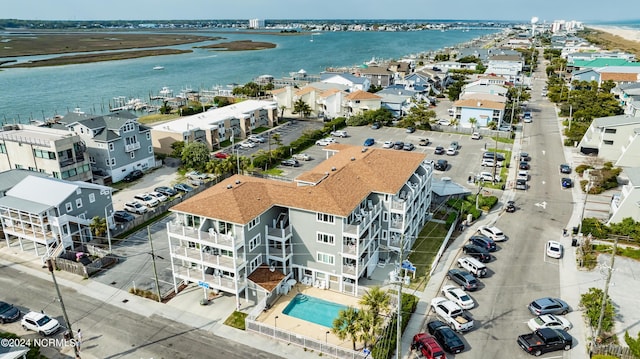 bird's eye view featuring a water view