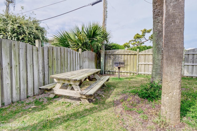 view of yard with a fenced backyard