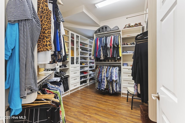 walk in closet with wood finished floors