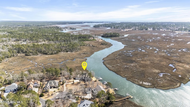 aerial view featuring a water view