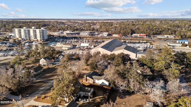 birds eye view of property with a forest view