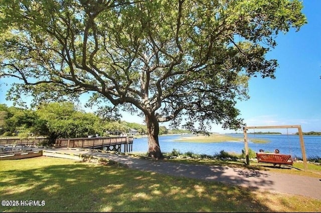 view of yard with a water view