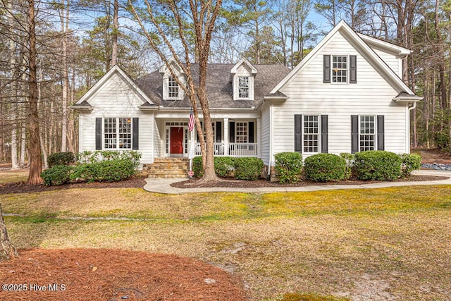 view of front of home featuring a porch and a front yard