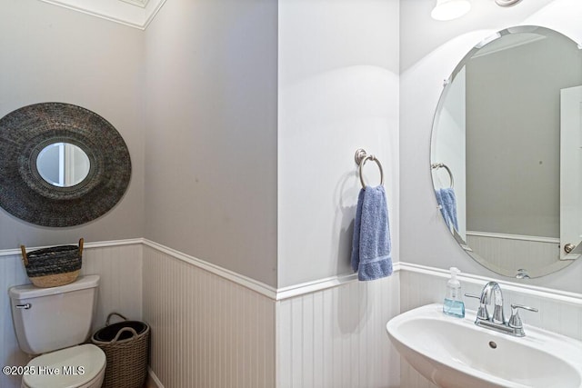 bathroom with wainscoting, a sink, and toilet