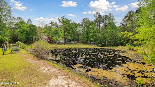 view of yard with a water view