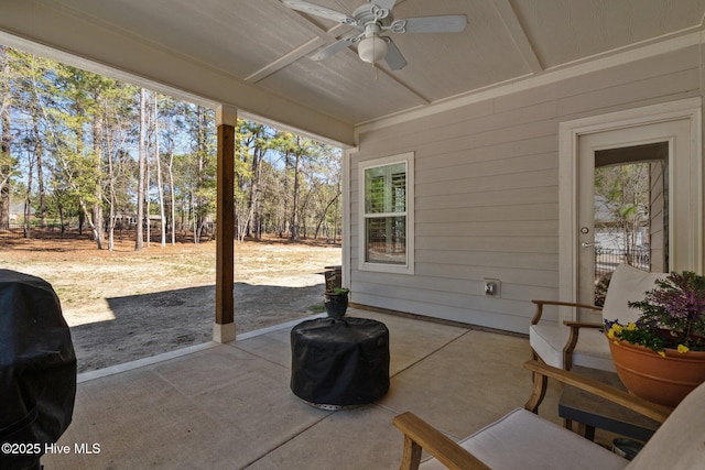 view of patio / terrace featuring ceiling fan and a grill