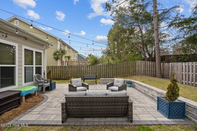 view of patio / terrace with outdoor lounge area and a fenced backyard