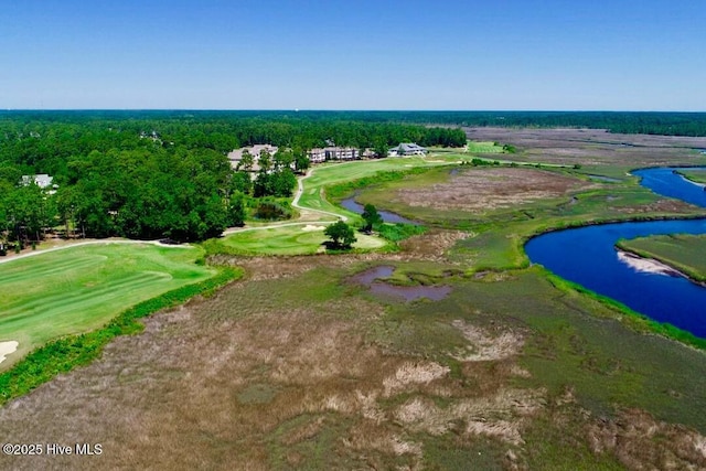 bird's eye view with golf course view and a water view