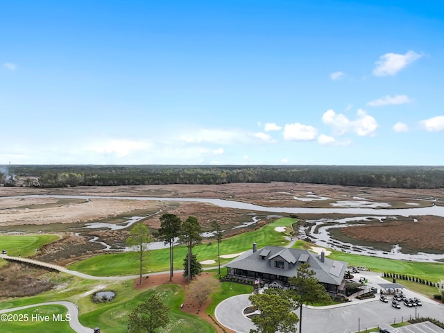 aerial view featuring view of golf course