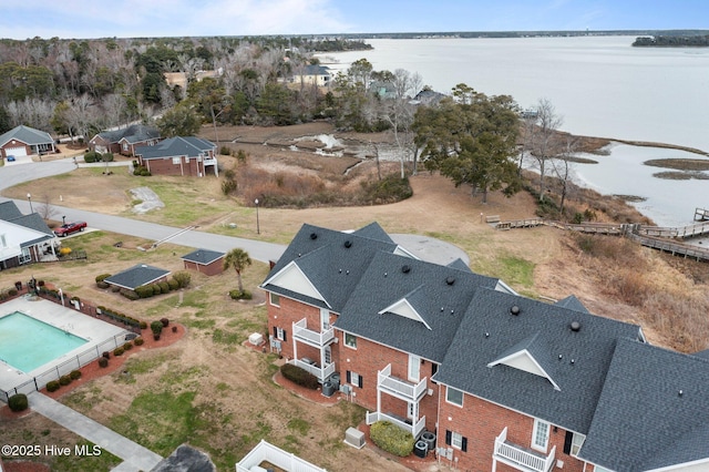 aerial view featuring a water view