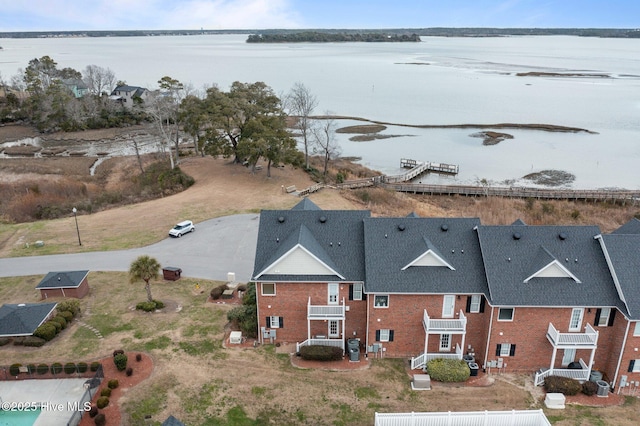 aerial view with a water view