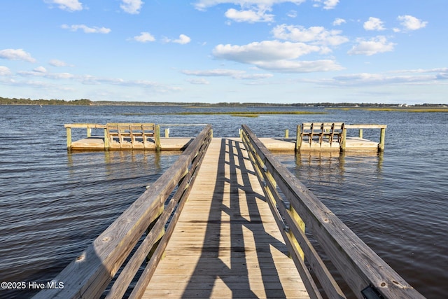 view of dock with a water view