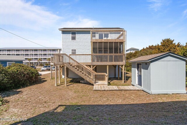 exterior space with a storage shed and an outdoor structure