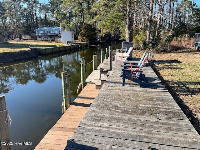 dock area with a water view