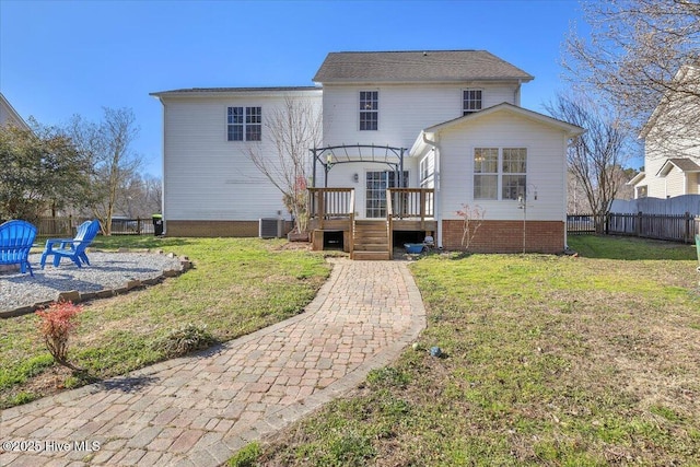 148 Mendover Dr, Jacksonville, NC 28546 - rear view of property with a deck, central air condition unit, and a pergola