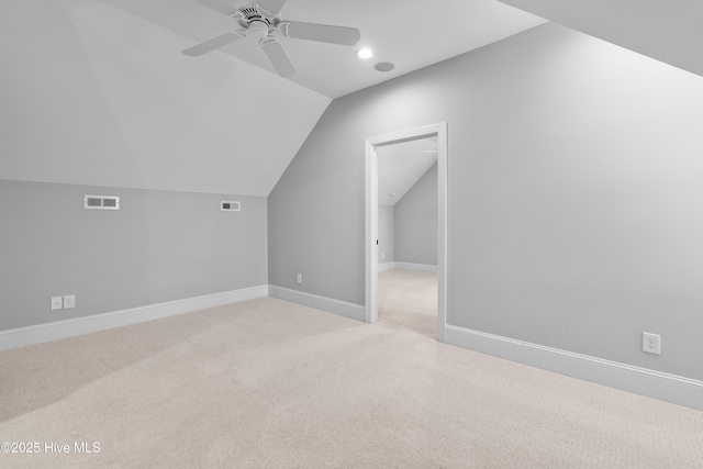 2900 Legends Dr, Southport, NC 28461 - additional living space with lofted ceiling, a ceiling fan, light carpet, baseboards, and recessed lighting