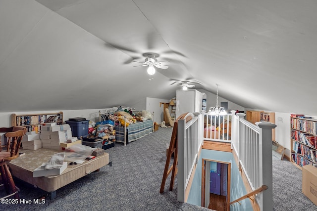 bonus room featuring carpet, a ceiling fan, and vaulted ceiling