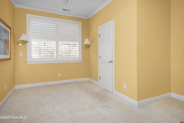 906 Taberna Cir, New Bern, NC 28562 - empty room with visible vents, ornamental molding, a ceiling fan, carpet, and baseboards