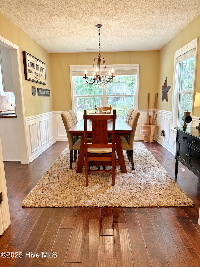 dining space featuring a wealth of natural light and dark wood finished floors