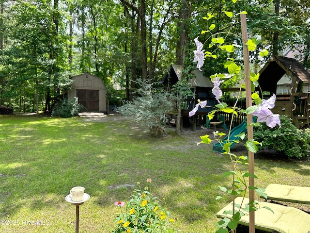 view of yard with a storage unit and an outdoor structure