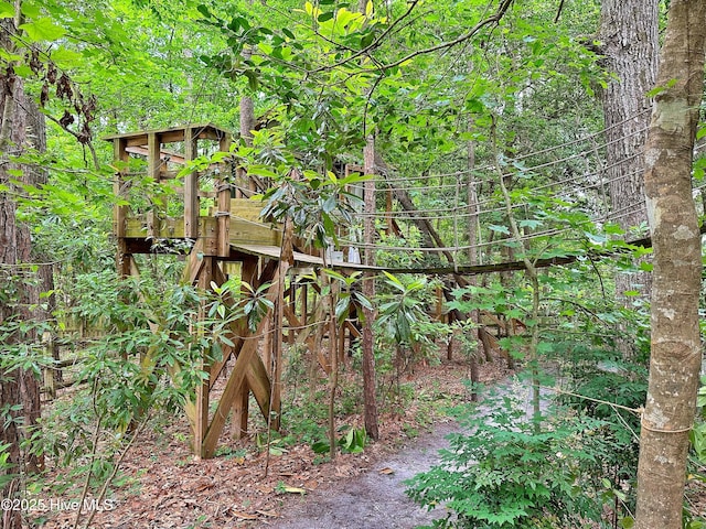 view of landscape with a wooded view