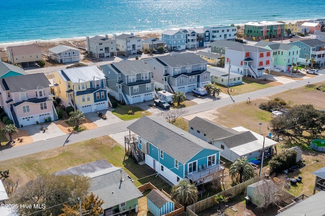 aerial view featuring a residential view and a water view