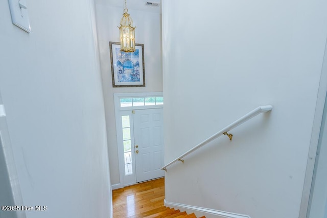 917 Hearthside Ct, New Bern, NC 28560 - foyer with a chandelier, wood finished floors, and baseboards