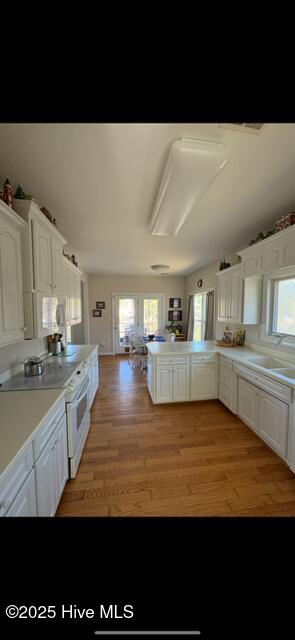 917 Hearthside Ct, New Bern, NC 28560 - kitchen with plenty of natural light, white range with electric stovetop, a sink, and white cabinets
