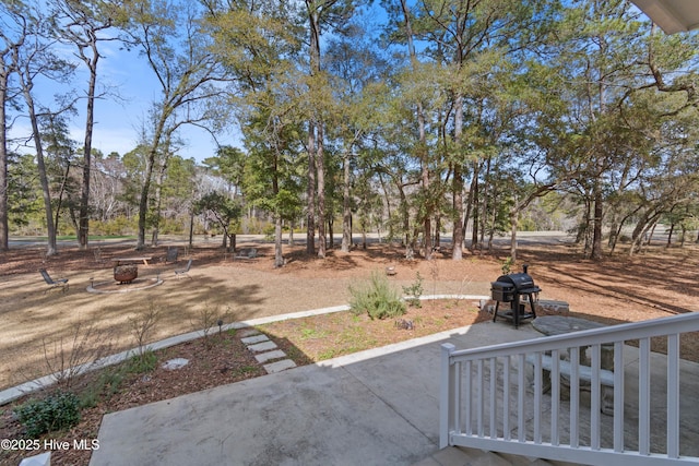 view of yard featuring an outdoor fire pit