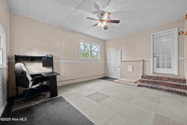 home office with ceiling fan