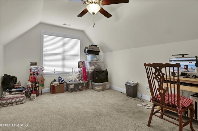 additional living space featuring vaulted ceiling, carpet, and visible vents