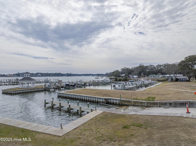 dock area with a water view