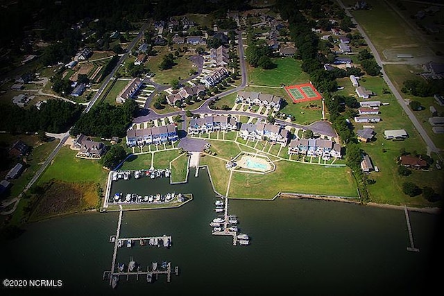 aerial view featuring a water view