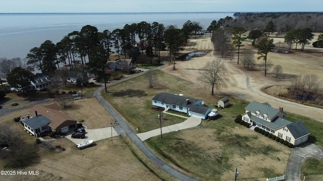 drone / aerial view with a water view and a rural view